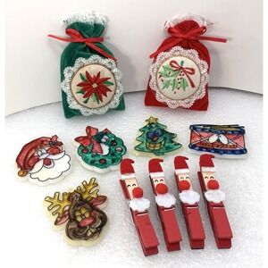 Handmade Christmas Fridge Magnet Lot of 11‎ Santa Tree Wreath Drums Reindeer